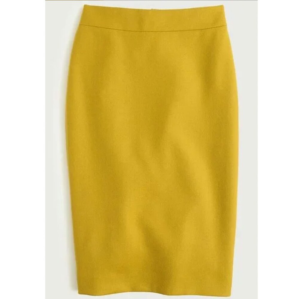 Vintage Y2K J. Crew Double Serge Wool No. 2 Pencil Skirt in Tangy Olive Yellow 6